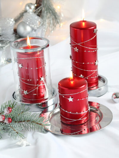 Świeca GIRLANDA walec duży 7xh18cmczerwona