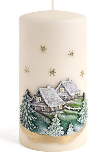 Świeca ZIMOWY DOMEK Walec średni 7x14cm kremowa