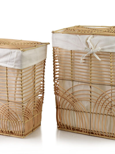 PINO Komplet 2 koszy na pranie ażur33x45x52cm/25x37x46cm metal i polirattan