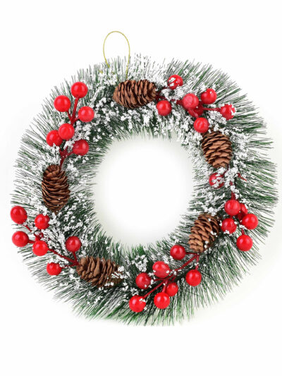 SANTA LILA Wianek 25 cm szyszki śnieg