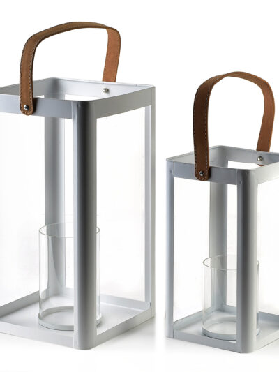 LOUIS Komplet 2 latarni biały metal 20x20x35cm 15x15x26cm