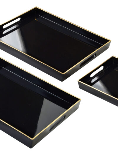 BLANCHE BLACK Komplet 3 Tac dekoracyjnych 40x30x4cm/35x25x3,5cm/30x20x3,5cm