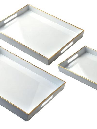 BLANCHE WHITE Komplet 3 Tac Dekoracyjnych 40x30x4cm/35x25x3,5cm/30x20x3,5cm
