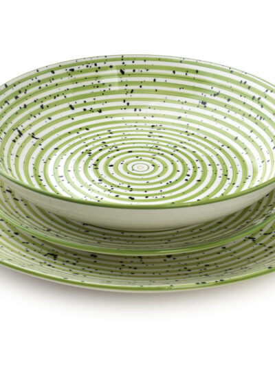 STRIPES GREEN Komplet obiadowy 18cz.27/19/20cm miska 550ml
