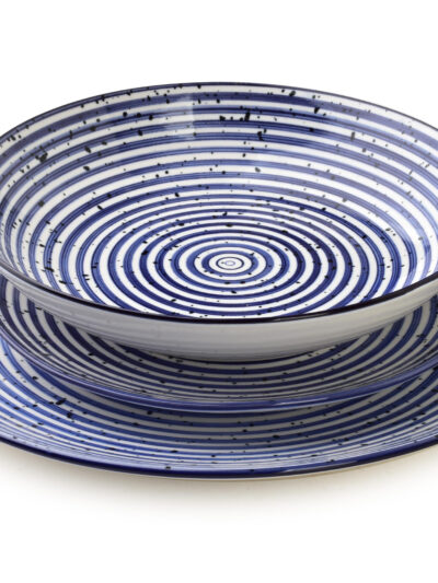 STRIPES BLUE Komplet obiadowy 18cz.27/19/20cm miska 550ml