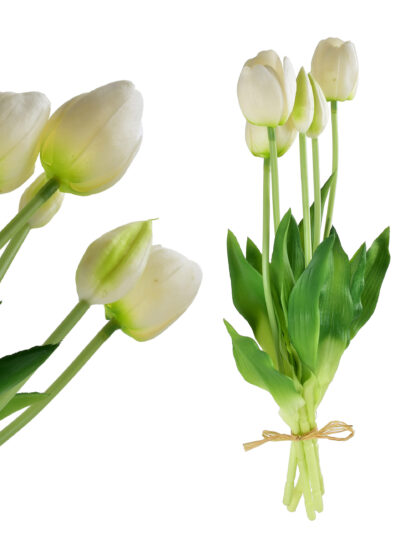 VIRIDIS Kwiat sztuczny Bukiet 5 tulipanów białe 40cm