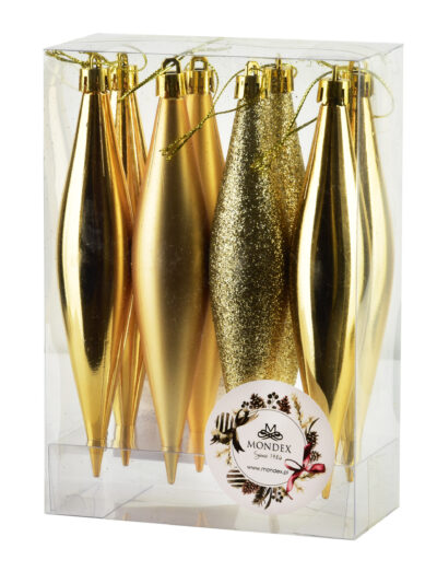 SANTA LILA Komplet 8 bombek sople złote