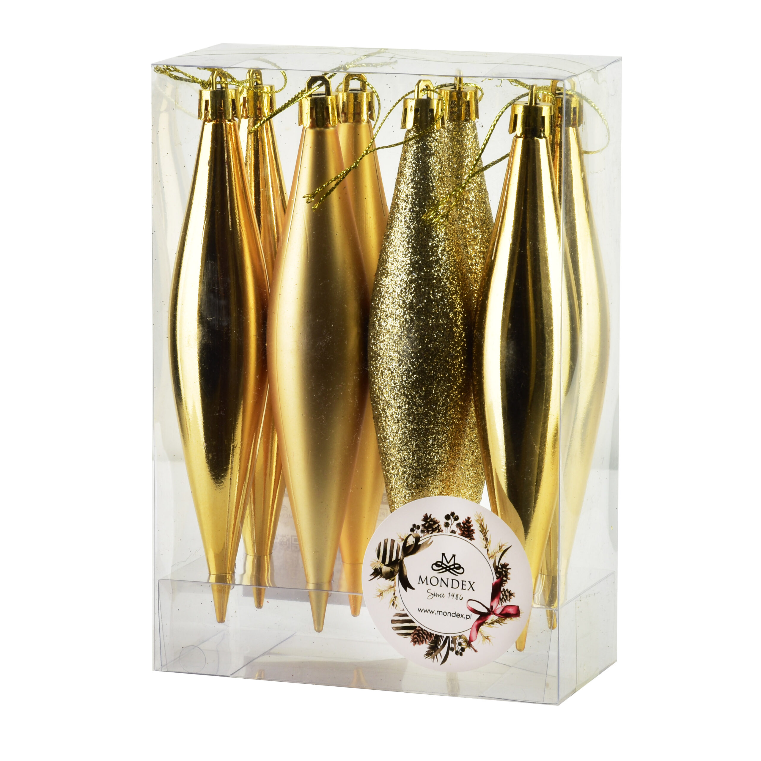 SANTA LILA Komplet 8 bombek sople złote