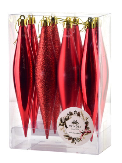 SANTA LILA Komplet 8 bombek sople czerwone