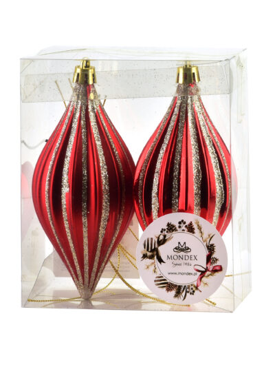 SANTA LILA Komplet 2 bombek czerwonych5,5x13,5 cm