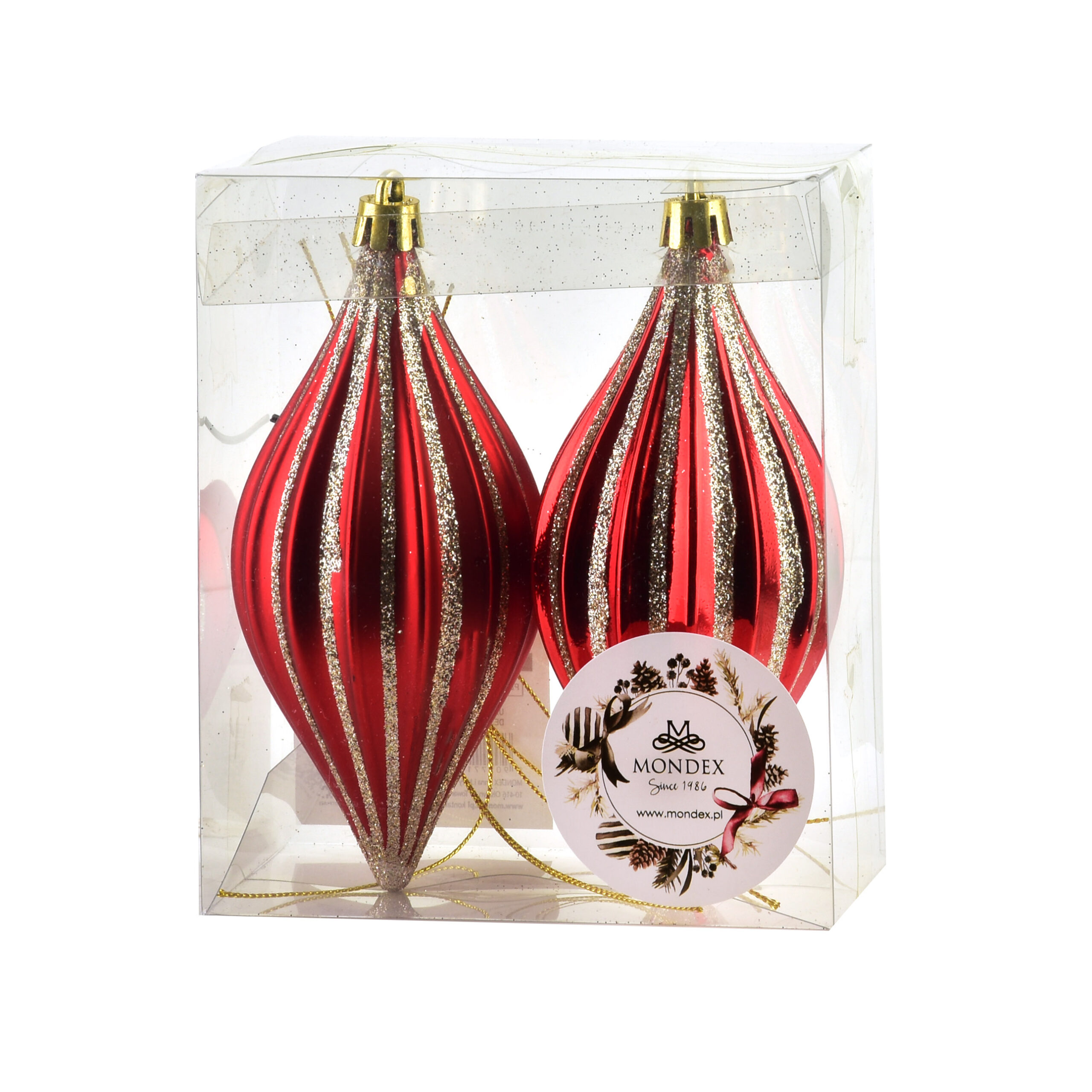 SANTA LILA Komplet 2 bombek czerwonych5,5x13,5 cm
