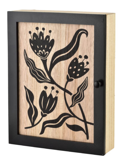 STACY Skrzynka na klucze 26x20x5,5 cm czarne kwiaty