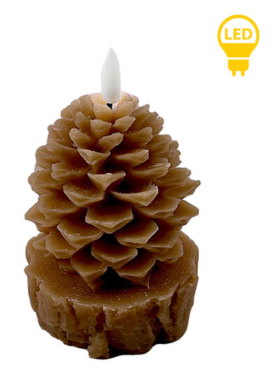 NIKOLAO BROWN Świeca LED 9x9x15,5 cm szyszka na pniu AW25