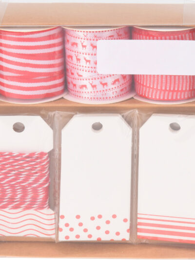 Komplet do pakowania prezentów wstążki/etykiety 24szt czerwony