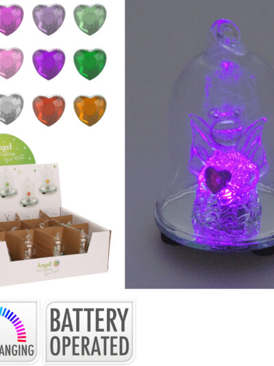 DZWONEK SZKLANY 8CM LED I ANIOŁ NA BATERIE