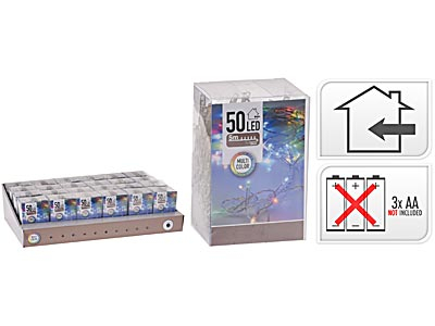 ŁAŃCUCH LED 50L MULTI 5M WEWNĘTRZNE TIMER NA BATERIE 3xAA 1,5V