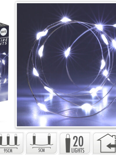 ŁAŃCUCH LED 20LED BIAŁY WEWNĘTRZNE95CM 2x AA 1,5V NA BATERIE