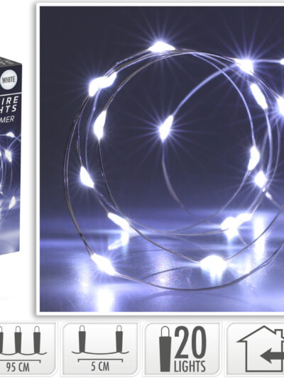 ŁAŃCUCH LED 20L BIAŁY WEWNĘTRZNE 95CMTIMER 2x AA 1,5V NA BATERIE
