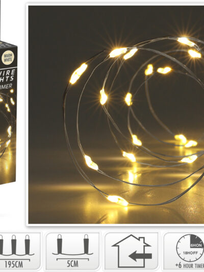 ŁAŃCUCH LED 40L CIEPŁA BIEL WEWNĘTRZNE 195CM TIMER 3xAA 1,5V NA BATERIE