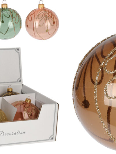 BOMBKA ŚWIĄTECZNA 10CM Z LIŚCIEM 4RODZAJE