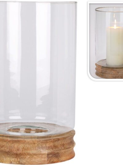 Lampion szklany 33CM drewniana podatawa
