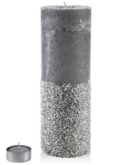 ŚWIECA LAMPION WALEC 120X360 DIAMENT SZARY SREBRO