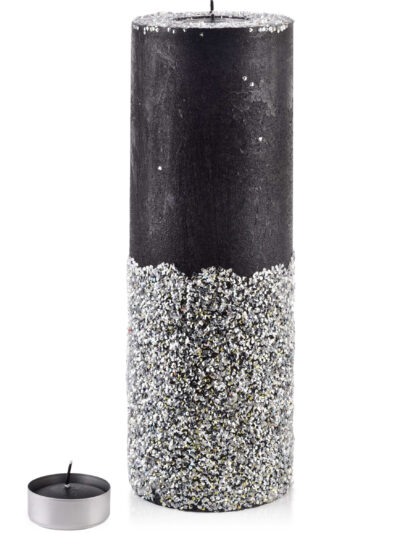 ŚWIECA LAMPION WALEC 120X360 DIAMENT CZARNY SREBRO